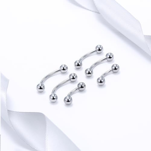20G 18G 16G 14G 12G 8G 6G 4G 2G Astm F136 Titanium Internal Thread Eyebrow Piercing Jewelry Curved Barbell Vertical Labret Lip Daith Rook Earrings Navel Belly Button Ring Piercing Jewelry - style: 18G, 6mm 8mm 10mm Length, Ball