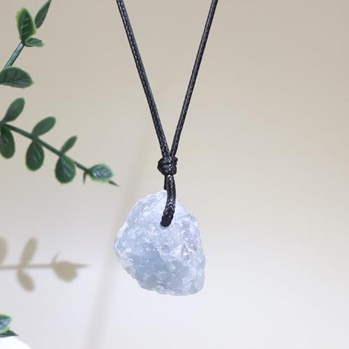Natural Raw Crystal Necklace for Women Irregular Stone Necklaces Spiritual Gemstone Pendant with Adjustable Rope - color: A-Blue Celestite