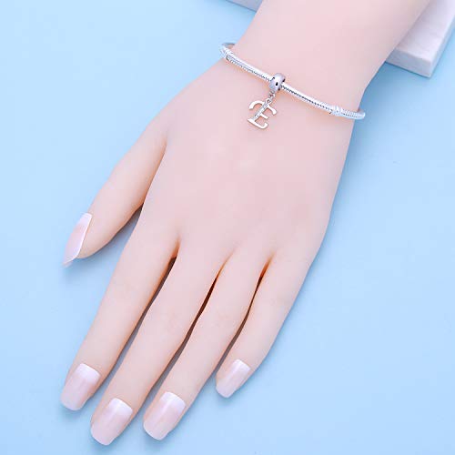 925 Sterling Silver Letter Charms Fits Pandora Bracelets, Gift for Women | A-Z Alphabet Initial Charm with CZ,Great gift for Christmas, Valentine's Day, Mother's Day. - color: E