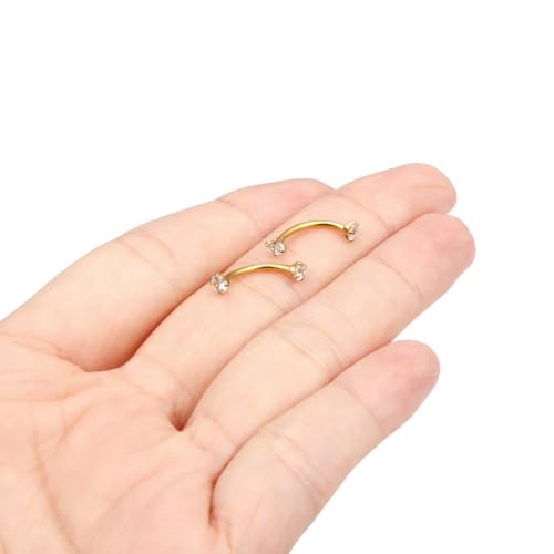 16G Eyebrow Piercing Jewelry Surgical Steel Cubic Zirconia Internally Threaded Vertical Labret Lip Jewelry Curved Barbell Tiny Eyebrow Rings Ear Rook Small Belly Button Ring for Women Men - color: goldtone,bar length:10mm