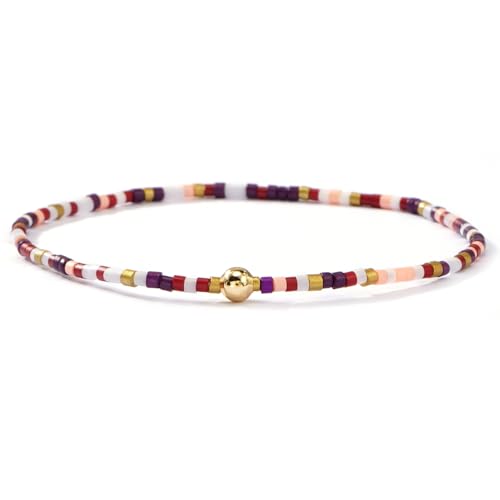 Boho 3Pcs Tila Flat Seed Beads Stack Bracelets Set for Women, Romantic Handmade Cute Gold Plated Paperclip Link Colorful Glass Ball Stretch Accessories Jewelry, Party Friendship Gift - color: Blue