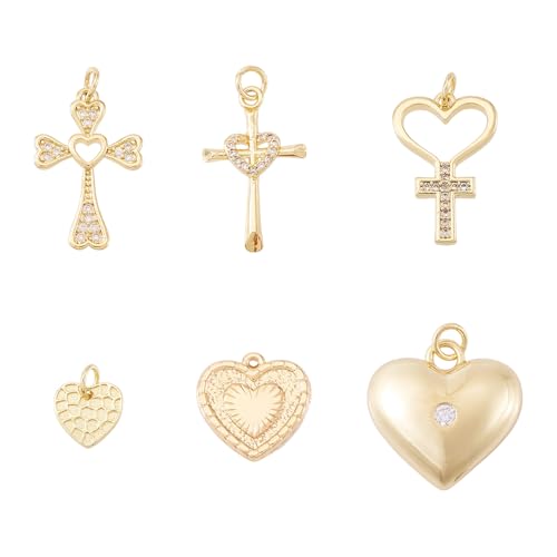 Cheriswelry 18K Gold Plated Heart Pendants Golden Heart Dangle Earring Charms Necklace Pendants Bracelet Keychain Charm Mini Hang Ornament for DIY Craft Jewelry Making - color: 18K Gold Plated F