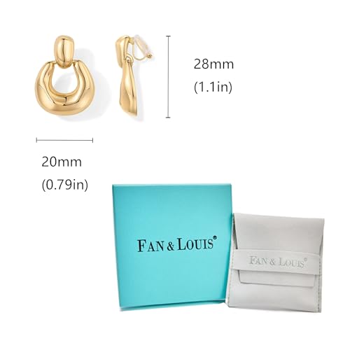 FAN&LOUIS Gold Plated Clip On Earrings for Women, 14K Gold Drop Dangle Hypoallergenic Lightweight Clip-On Earrings for Non-Pierced Ears - style: Gold