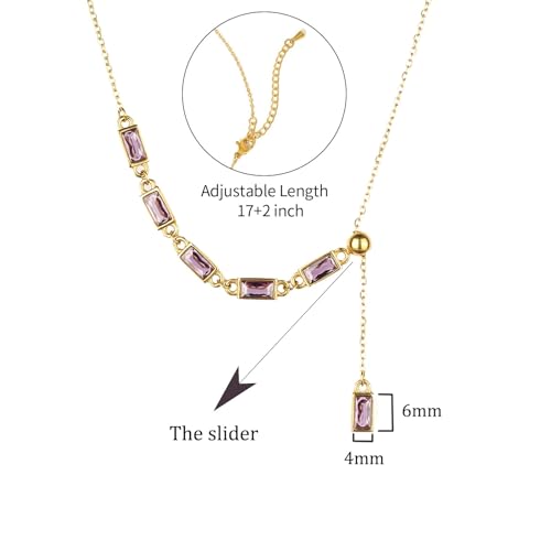 Emerald Cut Y Shaped Necklace for Women 18K Gold Plated Double Layered Y Lariat Necklace Jewelry Gift - color: Style9-Purple