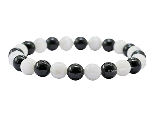 Amazing Gemstone Black Tourmaline Selenite Crystal Bracelet for Women Men's Gifts - Protection Healing Crystal Bracelet - 8mm Gemstone Beaded Stretchable Bracelet Pulseras Para Hombres Mujer Stocking Stuffers Mothers Day Gift - color: Black Tourmaline Sel