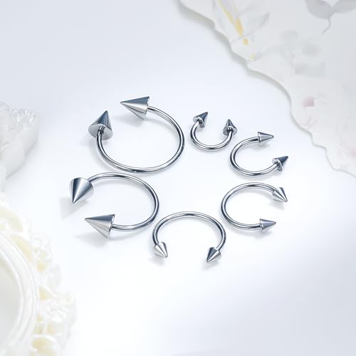 Ruifan 20G 18G 16G 14G 12G Horseshoe Nose Ring Titanium Septum Rings Piercing Jewelry Cartilage Conch Helix Rook Lip Tragus Earring Hoop Eyebrow Retainer For Women Men 6mm 8mm 10mm 12mm 14mm 16mm 19mm - size: Spike: 16G - 10MM