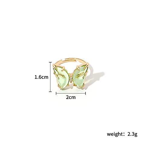 8 Pcs Gold Plated 3D Butterfly Rings Acrylic Adjustable Open Colorful Crystal Bowknot Shaped Band Rings for Women Girls Finger Jewelry - color: transparent