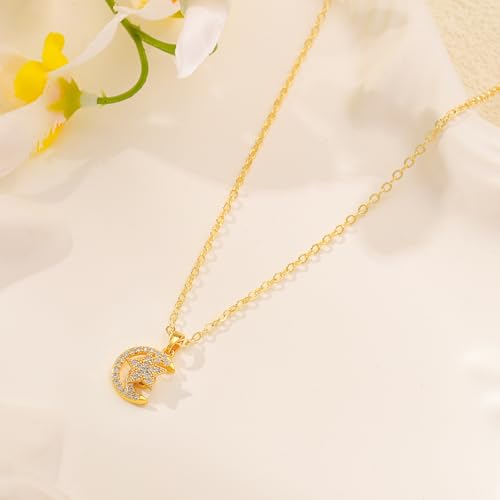 Starain Sunflower Necklaces for Women 14K Gold Plated Rotate Sunflower Pendant Necklace Cute Fun Necklaces 18 inch - color: C-Gold-Moon