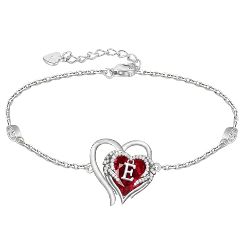Initial Bracelet for Women 925 Sterling Silver Heart Angel Wings Initial Bracelet Anniversary Birthday Mothers Day Jewelry for Mom Her Wife - color: E