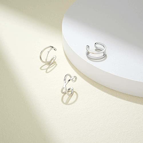 SEVENWELL Ear Cuffs for Women, Adjustable Non Piercing Cartilage Earrings | Adjustable Fit, Lightweight Comfort, Stackable Style, Sensitive-Ear Friendly, Daily & Party Wear - color: Style B-Silver-3 pcs