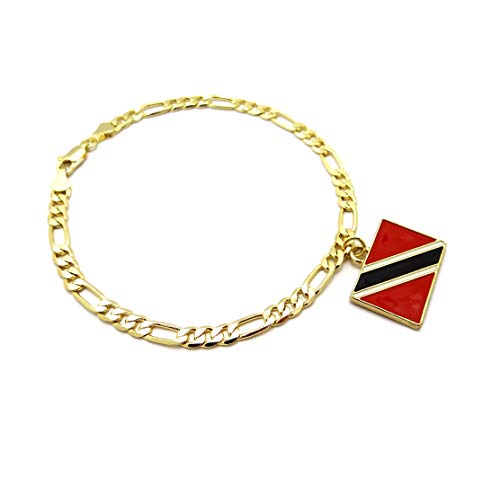 Women's Flag Pendant 5mm 10" Figaro Chain Ankle Bracelet Anklet - style: Trinidad and Tabago/Gold-Tone