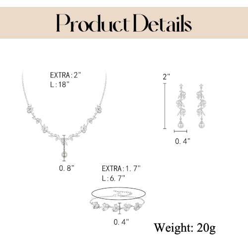 EleQueen Women's Simulated Pearl Wedding Jewelry Set for Brides | Cubic Zirconia Necklace Earrings Bracelet Set for Brides Bridesmaids, Bridal Jewelry Set for Anniversary/Memorial Day - style: Pearl Necklace Earrings Bracelet