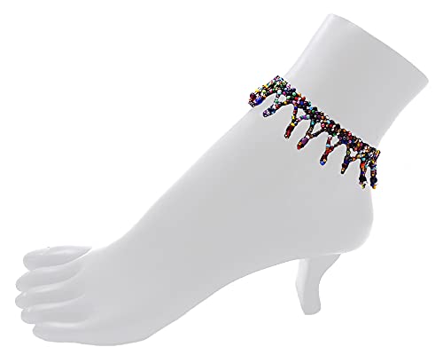 Mia Jewel Shop Czech Glass Seed Bead V Shaped Dangle Frill Fringe Anklet - Womens Fashion Handmade Beadwork Jewelry Boho Accessories