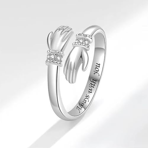 To My Daughter Hug Ring For Hope Rings, Inspirational Stainless Steel Engarved With Always With You Message Adjustable Ring for Women Non Tarnish Jewelry Gift for Her Birthday Christmas - color: CZ Alway With You