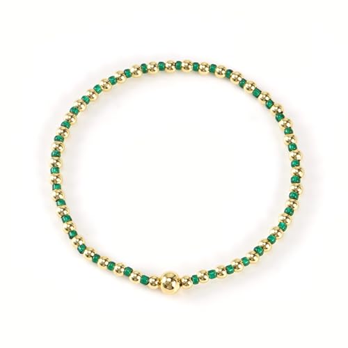 Gold Small Ball Seed Bead Stackable Bracelets Set For Women, Stretch Accessories Handmade Dainty, Daily Party Friendship Gift - color: Green
