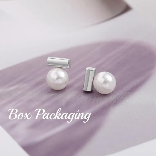 925 Sterling Silver Hoop Handpicked AAA+ Quality 7.5-8mm White Freshwater Cultured Pearl Dangle Drop Earrings Jewelry for Women - color: 8. Silver Plated Bar