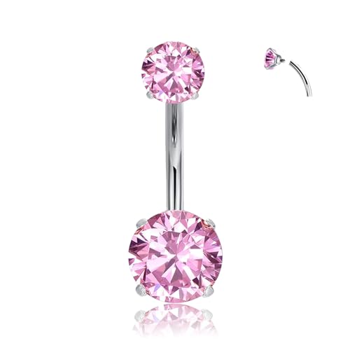 Clicker Belly Button Ring Hoop Belly Button Ring 14G Navel Ring | Surgical stainless steel hinged belly button ring for belly button piercing, navel body jewelry for women and men - color: i Pink