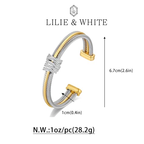 LILIE&WHITE Gold And Silver Bracelets For Women With Braided Design Chic Gold Bangle Statement Bracelet Cuff Bracelets Fashion Jewelry - color: SL22717A