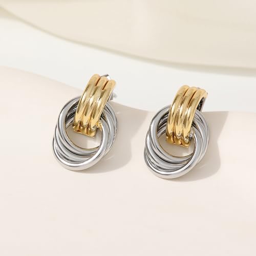 SHERLOVE Chunky Knot Gold Earrings Women Statement Drop Dangle Earrings | 14K Gold Plated Hypoallergenic Lightweight,Trendy Dainty Elegant Cute,Women Gold Jewelry Fashion Accessories Gifts - color: Knot Gold with Silver