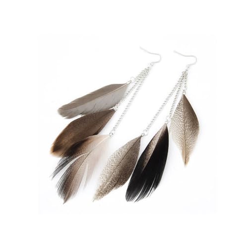 Bohemian Colorful Feather Dangle Earrings Handmade Boho Taseel Fashion Earrings for Women - color: Grey