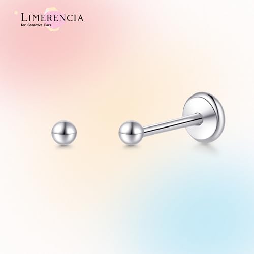 limerencia Titanium Threadless Flat Back Earrings Stud Piercing Jewelry | 20G Press Fit Titanium Push Pop in Cartilage Tragus Labret Lip Medusa Conch Piercing Jewelry Hypoallergenic for Women Men - style: 2MM Ball Silver