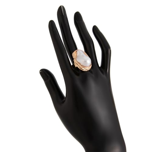 GIGB PBDK Gold Plated Baroque Pearl Ring for Women Fashion Chunky Irregular Pearl Knuckle Statement Ring Minimalist Promise Ring Bridal Wedding Charm Jewelry - color: Gold