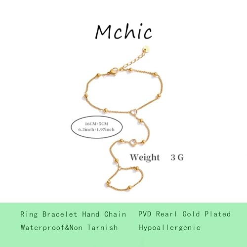 Mchic Hand Chain Tennis Bracelets for Women Trendy: Dainty Diamond Beaded Bracelet 14K Gold Plated/Silver Finger Ring Bracelet Hand Chain Jewelry Adjustable Sparkly Prom Bracelets - color: beaded hand chain silver