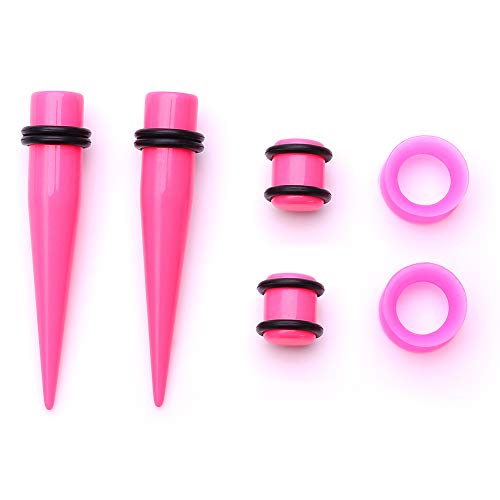 JieyueJewelry 50/54 Pcs Ear Stretching Kit 14G-00G | Acrylic Tapers & Plugs with Silicone Tunnels, Ear Gauges Expander Set Body Piercing Jewelry for Women and Men - color: Pink