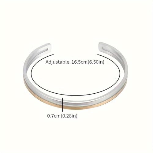 Simple polished titanium steel open bracelet, stainless steel C-shaped bracelet, adjustable double line bracelet, suitable for daily wear or gift giving, suitable for both men and women - color: silver gold