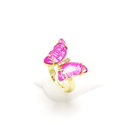 COLORFUL BLING Adjustable Elegant Transparent Crystal 3D Butterfly Rings for Women Aesthetic Gold Plated Cute Animal Insect Open Finger Cuff Ring Birthday Valentine Gifts - color: pure rose