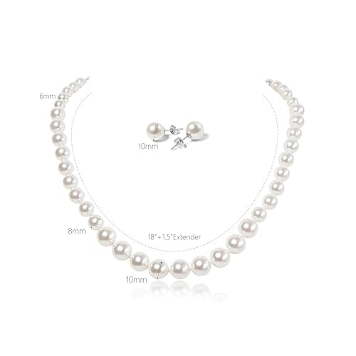 Pearl Necklace and Earring Set for Women Costume Jewelry Set | Elegant Outfit Matching, Wedding Bridesmaid Prom Gifts - style: White 18 inches