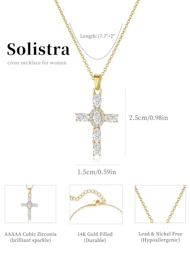 Cross Necklace for Women, 14K Gold Plated Cubic Zirconia Cross Pendant Necklace, Trendy Christian Jewelry Gifts for Baptism First Communion Christmas - color: Style B - Gold