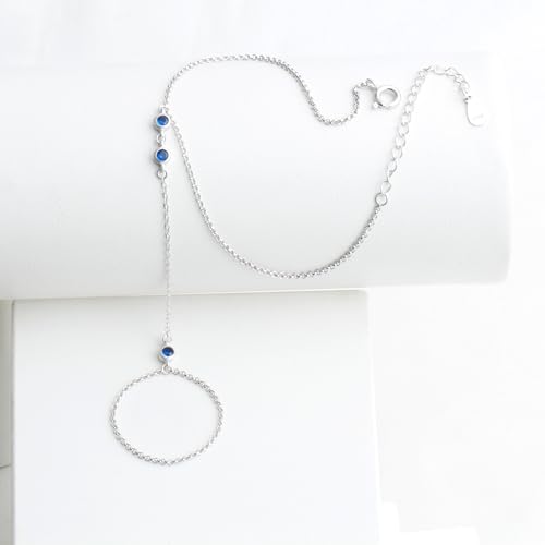 Kakikaki 925 Sterling Silver Finger Ring Bracelet Hand Chain for Women | Slave Bracelets 7" to 9" Adjustable - color: Silver, style: 3 Sapphire