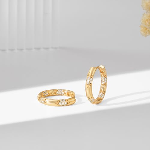 Cubic Zirconia Huggie Earrings 14k Gold Plated Tiny Earrings Small Huggie Hoop Earrings Simple Lightweight Hoops Gift for Women - color: flower cz hoop