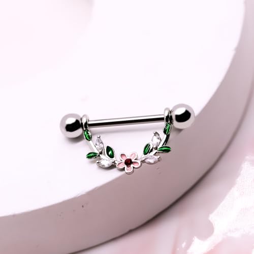 2pcs 14G Nipple Rings Flower Nipple Bars Surgial Steel 316L Nipple Piercing Jewelry Heart Nipple Barbell for Women - color: white f