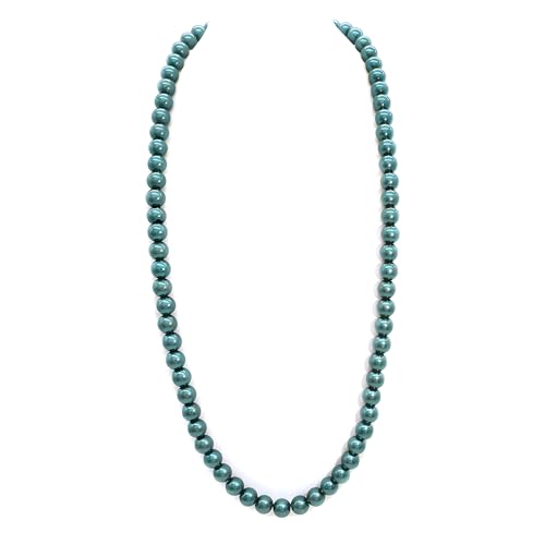 AAA+ Simulated Pearl Strand Necklace Colorful 10mm Pearls Choker Necklaces for Women 1920s Long Costume Jewelry Gift - color: long pearl necklace 24'' emerald