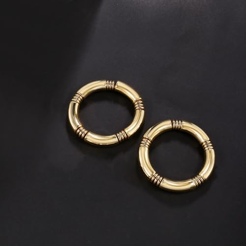 Gold Chunky Bangles Bracelets For Women 14k Gold Plated Stack Layered Curved Bamboo Tube Stretch Bracelets Gift Jewelry - color: 2pcs Gold