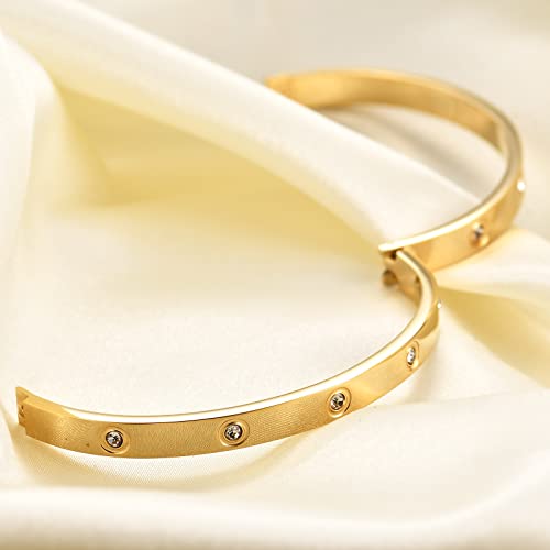 MYNENEY Womens Bracelets Stainless Steel Pave Cubic Zironia Stackable - color: 6mm-Crystal Gold, size: 6 Inch