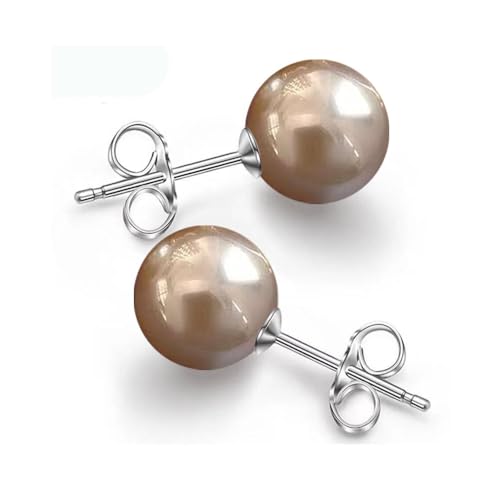 10/12mm Ocean Shell Pearl Stud Earrings Multicolor Shell Beads Pearl Stud Earrings Fashion Jewelry for Women - color: 12MM Champagne