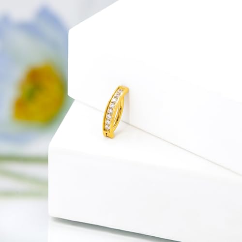 16G Labret Stud, G23 Titanium Vertical Labret Lip Piercing Jewelry, Gold Eyebrow Ring Clicker Belly Button Ring Hoop For Women Men - color: Gold, size: 8mm Clear CZ