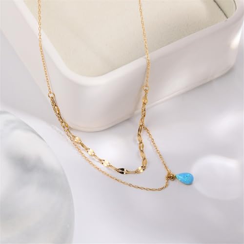 925 Sterling Silver Necklace for Women Trendy, Charming Layered Necklace with Cubic Zirconia Pendant for Her Womens Dainty Diamond Choker Necklaces Holiday Jewelry Gifts for Mom Wife Daughter Lover - color: Opal Necklace-Blue02