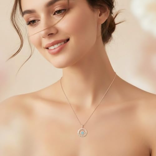 Compass Necklace for Women Wife Girlfriend Mom Daughter Gifts | S925 Silver Jewelry For Anniversary 18K Rose Gold Gifts For Birthday Christmas Mothers Valentines Day 12 Birthstones - style: 03-March-Rose Gold