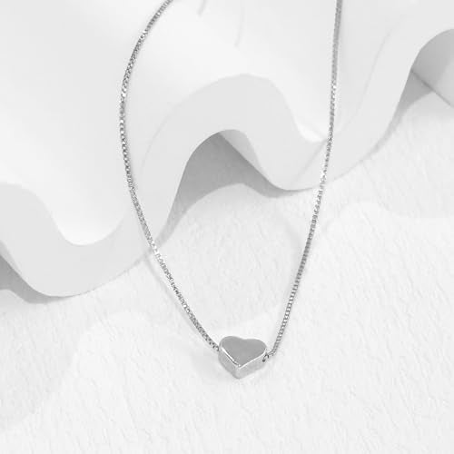 HERIER Cute Heart Necklace Dainty 18k Gold Plated Tiny Heart Pendant Choker Necklaces Small Gold Love Open Heart Chain Necklace for Women Simple Gold Necklace for Women Trendy Jewelry - color: Box Chain Heart-Silver