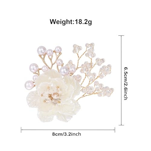 SELOVO Flower Crystal Brooch Bridal Simulated Pearl Brooch Pin Elegant Floral Broach for Prom - color: White