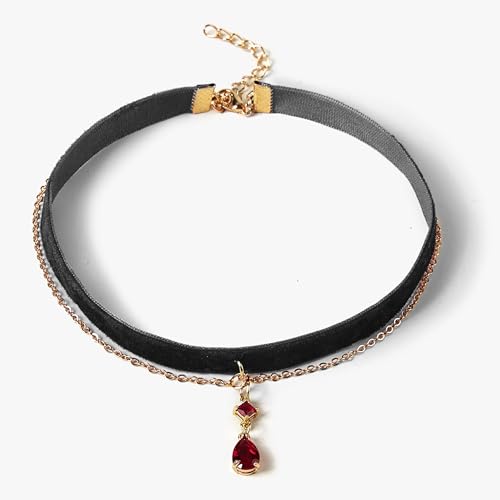 Fesciory Black Necklaces for Women, Adjustable Layered Velvet Leather Lace Collar Necklace, Goth Jewelry Gifts. - color: Red Pendant