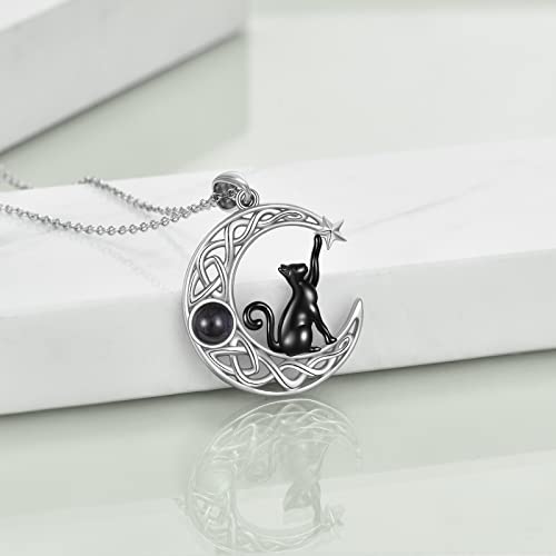 925 Sterling Silver Moon Black Cat Necklace for Women Cat Jewelry - style: H-I Love U 100 Languages Cat Necklace