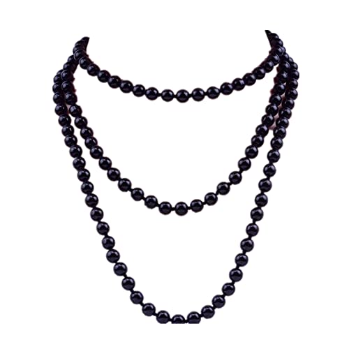 1920s Long Pearl Necklace Faux Pearls Necklace Imitation Beaded Long Pearls Necklace 1920s Gatsby Costume Jewelry - color: black