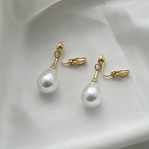 Pearl Clip on Earrings for Women Drop Clip Earrings for Women Gold Plated White Imitation Pearl Earrings Fashion - color: Teardrop Pearl