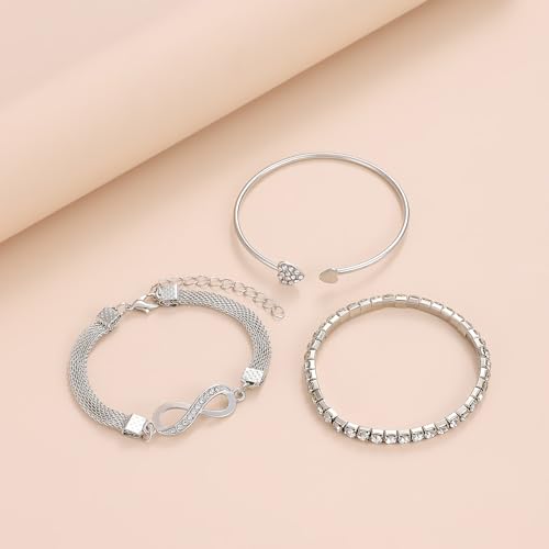 Alegend 14K Gold Plated Stackable Multilayer Bracelets + Titanium Steel(Not Rust, Resist Corruption, Easily Clean) 18K Gold Plated Single Bracelets - color: 14K Silver Heart & Infinity Symbol