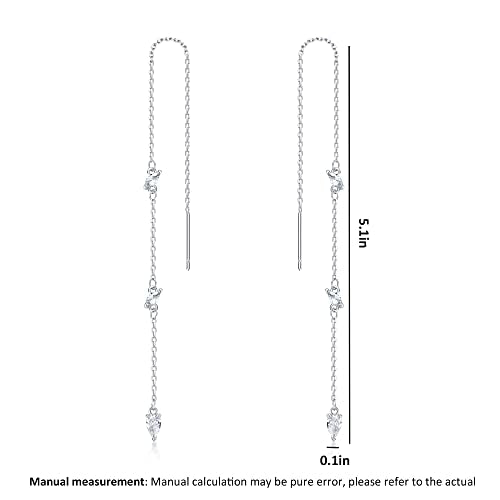 Threader Dangle Earring Teardrop Marquise Cubic Zirconia Gold/Silver Plated Long Link Chain Drop Earring for Women Girl - color: Threader Earring A-Silver